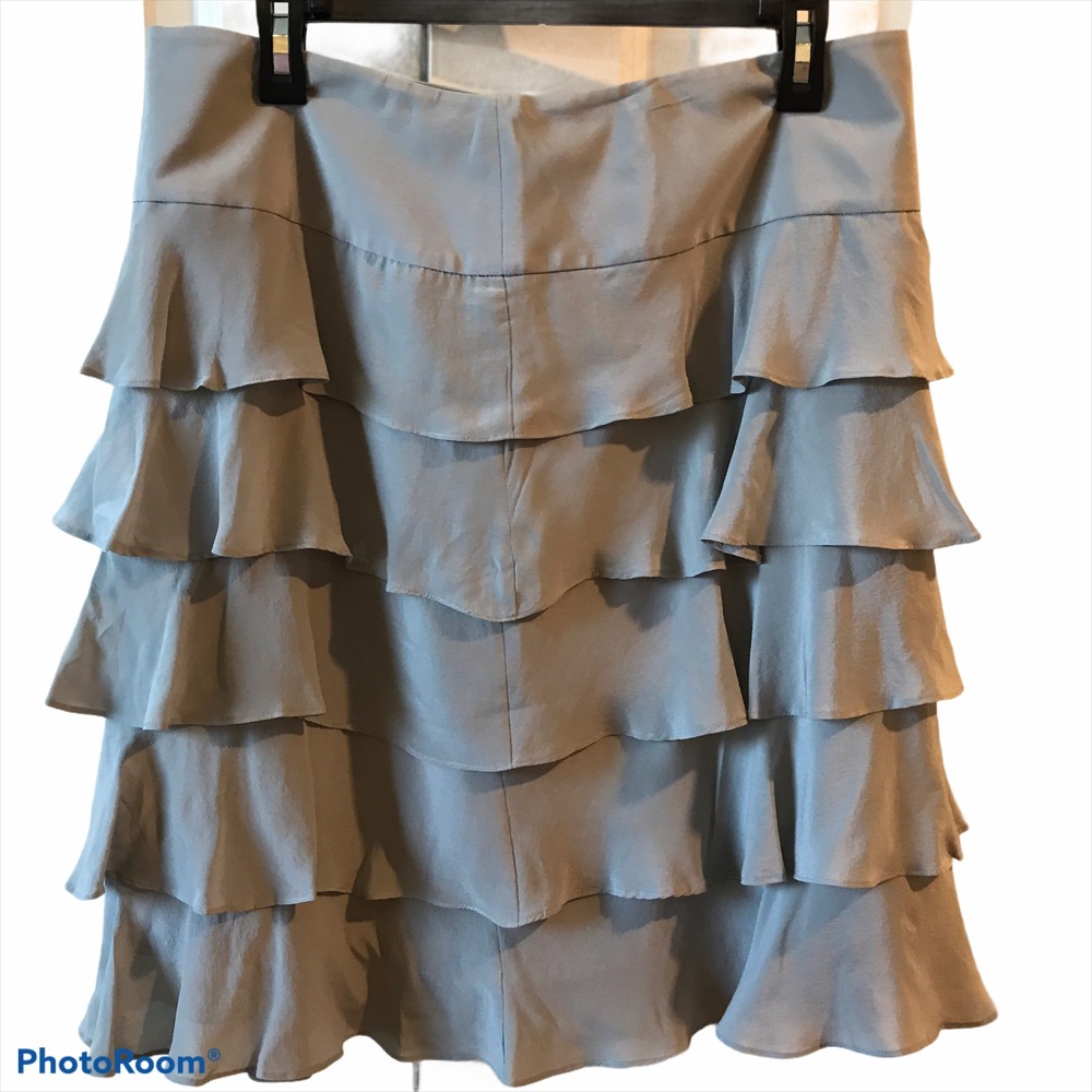 Talbots Silver Silk Ruffle Skirt Cocktail Size 12